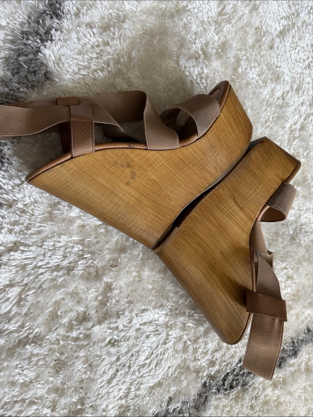 Steve Madden Beige/Tan Platform Wedge Sandals. Pre owned. Signs of wear.